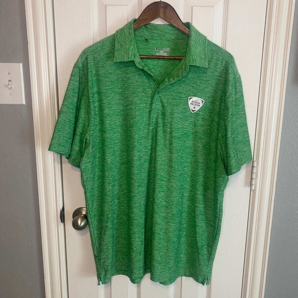 Under Armour Mens XL Green AT&T Byron Nelson HeatGear Golf Polo Shirt Loose Fit